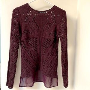 Dex Crochet Sweater with Sheer Back XS Purple